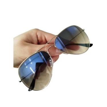 Imagem de Óculos De Sol Prata Azul Degrade Lentes De Cristal Proteção UV400 Moda