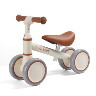 Imagem de CBBLBEBE Bicicleta de equilíbrio infantil para bebês de 12 a 36 meses, com assento ajustável e 4 rodas, presente de primeiro aniversário (branca