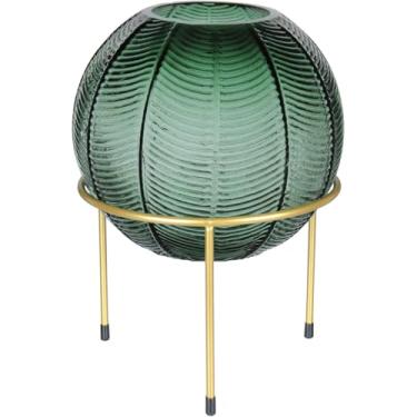 Imagem de VASO DECORATIVO FOLHAS HOME&CO COM SUPORTE METAL VIDRO 28x20x20cm VERDE - Suporte em Metal:7x20x20 cm