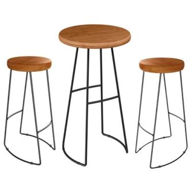 Imagem de Mesa Bistrô Com 2 Banquetas Decorativas Aurora Peroba Preto - Tatite D
