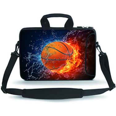 Imagem de HYUTOTA Bolsa carteiro de 14 15 15,4 cm e 39,6 cm com bolso acessório para laptops de 35,5 a 38,5 cm, notebooks/tablet/tablet infantil (Basketball Fire)