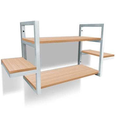 Imagem de Prateleira Dupla Cali Nicho De Parede Design Industrial Branca/Jade - 