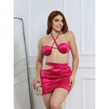 Imagem de Conjunto Saia e Top sem alça Com Amarração Atrás - luh may, M, Rosa