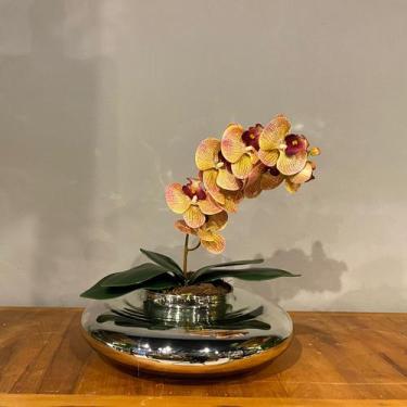 Imagem de Arranjo Centro de Mesa Orquídea Tigre Rosa Artificial Vaso Espelhado -