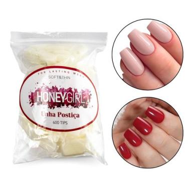 Imagem de 600 Unhas Postiças Quadrada Natural Leitosa Honey Girl, Unha Postiça T