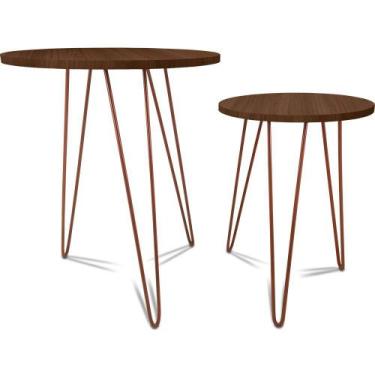 Imagem de Conjunto Jogo 2 Mesas Redonda De Canto Hairping Leg Tripé Cobre - Genu