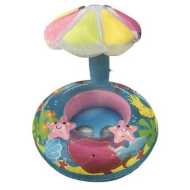 Imagem de Boia Infantil pezinho coqueiro azul bebe com cobertura praia verão - O