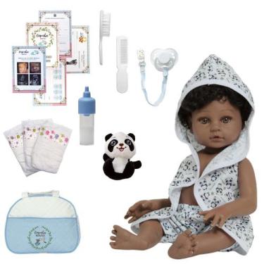 Imagem de Boneco Reborn Realista Menino Negro Saída de Banho Pandinha - Cegonha 