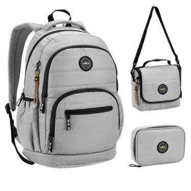 Imagem de Kit Mochila Lancheira Estojo Masculina Para Notebook - Seanite, Cinza