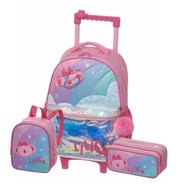 Imagem de Kit Mochila Rodas Lilica Super Star Lancheira Estojo Triplo