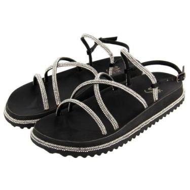 Imagem de Sandália Papete Slide Feminino Pedras Strass Top - Yes Me, Preto, 36