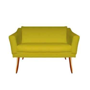 Imagem de Namoradeira Decorativa Agatha Suede Amarelo 2 Lugares Pés Madeira Mz D