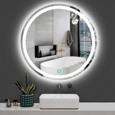 Imagem de Espelho jateado redondo iluminado com led frio e touch 80cm - Woodglas