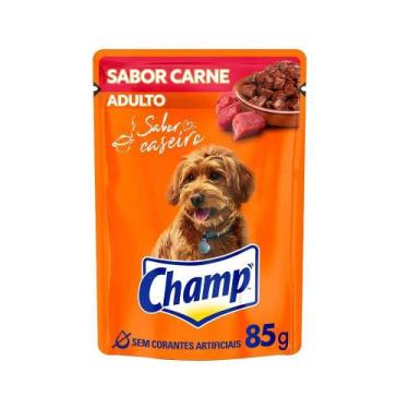 Imagem de Ração para Cachorro Champ Adulto Sabor Carne Sachê 85g Embalagem com 2