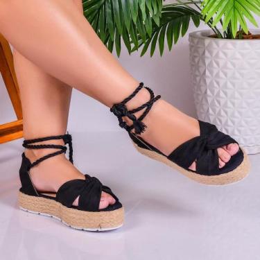 Imagem de Sandalia Feminina Plataforma Amarrar  Cordinha Original Samdar, Preto,
