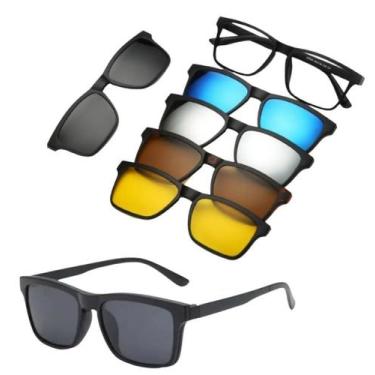 Imagem de Armação De Óculos Para Grau Masculina Quadrado Clipon 5 Em 1 - Shark Ó