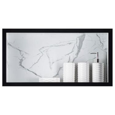 Imagem de Nicho Para Banheiro Em Porcelanato Porta Shampoo 60 cm (Carrara Com Bordas Preto)