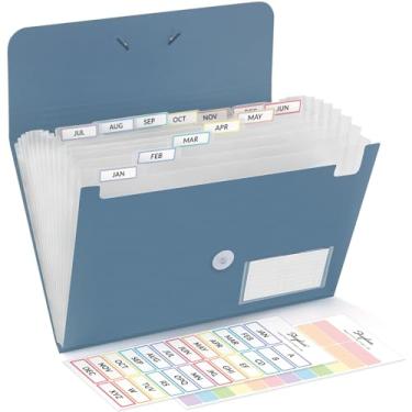 Imagem de SKYDUE Pasta de arquivos expansível, organizador de arquivos sanfonado com 13 bolsos para papel tamanho A4/carta, pasta sanfonada com etiquetas - Organizador de recibos de documentos para escritório,