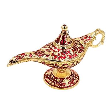 Imagem de Honoro Lâmpada vintage Legend Aladdin Magic Genie – Luz de desejo esculpida de metal para decoração de mesa de festa de casamento em casa, presente delicado, Large Red