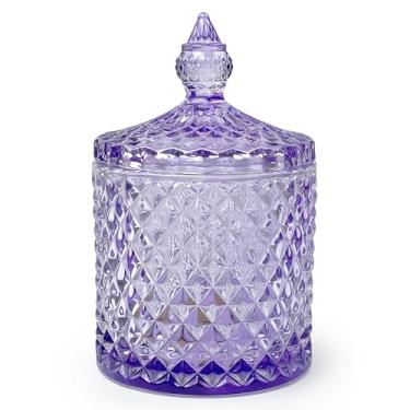 Imagem de YILUSHENGHUA Pote de Vidro Colorido com Tampa, Potes de Biscoitos Doces, Caixa de Joias, Recipientes de Biscoitos de Bufê, Armazenamento de Alimentos, Pote Decorativo (Roxo)