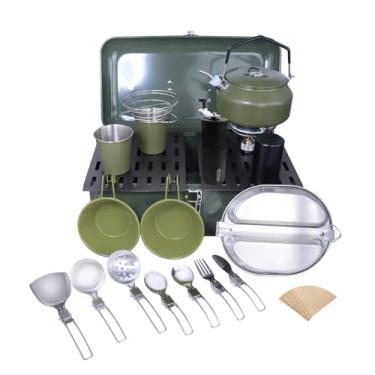 Imagem de Conjunto de cafeteira para acampamento ao ar livre com conjunto de panelas verde, 17 peças (placa de alumínio)