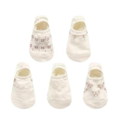Imagem de chanstore 5 pares - Meias femininas minimalistas de verão respiráveis invisíveis meias curtas de boca rasa - 5 linhas de onda dupla