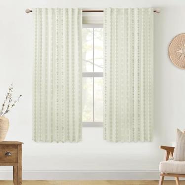 Imagem de Lino Rosa Cortinas para sala de jantar 153 cm de comprimento, estilo casa de fazenda, estilo casa de fazenda, padrão blecaute, isolamento térmico, cortinas térmicas para clima frio, 163 cm de