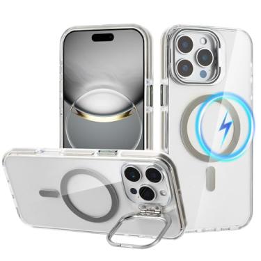 Imagem de Tikoo Capa transparente projetada para iPhone 16 Pro Max com Magsafe capa magnética resistente com suporte de câmera de metal resistente anel de proteção de grau militar para iPhone 16 Pro Max 6,9