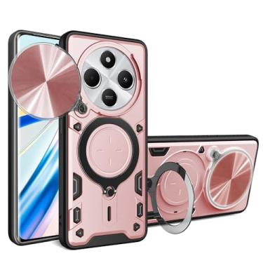 Imagem de CNPUTAO Capa para Redmi 14C 4G / Redmi A4 5G / Poco C75 com janela deslizante para câmera, suporte, material TC+TPC, capa de telefone de camada dupla antiarranhões à prova de choque, ouro rosa