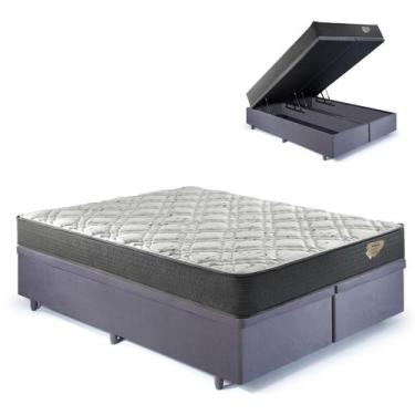 Imagem de Base Box Baú Bipartido Casal 138x188 Suede Cinza com Colchão Adapto Mo