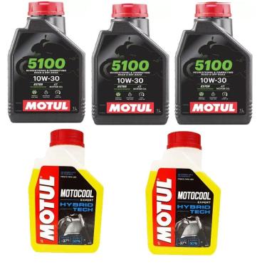 Imagem de Kit 3X Óleos Motul 5100 10W300 Semi-Sintético + 2X Motocool Honda Cb500f Cb500x Cbr500r