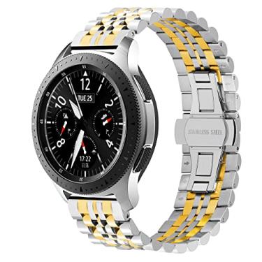 Imagem de Kai Tian Pulseira de relógio inteligente compatível com Gear S3 Frontier, pulseira clássica de aço inoxidável de 22 mm com fecho borboleta de metal para Samsung Galaxy Watch de 46 mm, prata e ouro