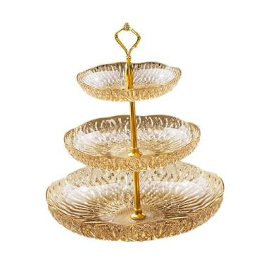 Imagem de Bandeja de bandeja de placa de frutas bandeja de bandeja multi -camadas pratos de servir cupcake stand para festa em casa entretenando fruta seca de, Ouro, 3 Níveis