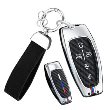 Imagem de HIBEYO Capa de chaveiro compatível com Hyundai Tucson 2021 Solaris Sonata Hybrid Nexo NX4 Santafe Dn8 2020 acessórios de liga de fibra de carbono com chaveiros de couro - 5 botões prata