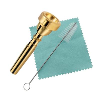 Imagem de CashBeat Conjunto de bocal de trompete 5C, latão banhado a ouro, iniciante a profissional, durável e confiável, com escova de limpeza e pano de polimento prata
