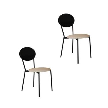 Imagem de Cadeira Fixa Estofada Vintage Elipse com 2 Unidades Areia Light/Preto/Preto Fosco