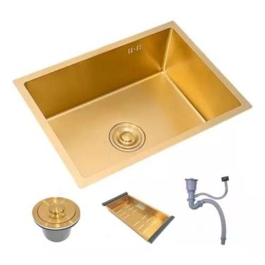 Imagem de Cuba Gourmet Cozinha 50x40 Completa Aço Inox 304 Escovado Dourada - Br