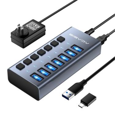 Imagem de ACASIS Hub Usb 3.1 Alimentado, 7 Portas Hub Usb 3.1 Com Velocidade De Dados De 10 Gbps, Caixa De Alumínio, Hub Usb Alimentado Com Adaptador De Energia De 24 W, Hub Usb Para Pc/Laptop, Computador, Un