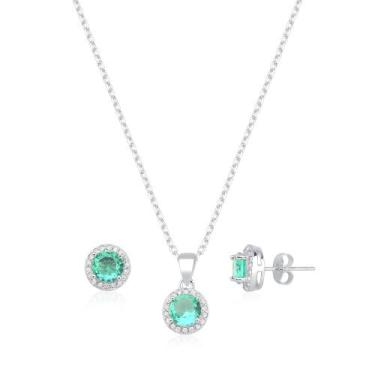 Imagem de Conjunto Colar Corrente Pingente Brinco Turmalina Prata 925 - DR Joias