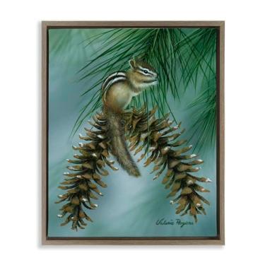 Imagem de Stupell Industries Esquilo Pine Cone Perch Brown Floater Framed Canvas Wall Art Design por Valerie Rogers, 17 x 21