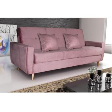 Imagem de Sofá Cama 3 Lugares Veludo Pâmela Matrix, Turkey Rosa