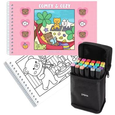 Imagem de Kit Livro De Colorir Tik Tok Comfy And Cozy Blue 48 Desenhos + 24 Cane