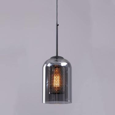 Imagem de lustre, V-intage Lâmpada pendente de metal E27 1-luz de vidro suspenso lustre industrial café bar decoração luminária nordic casa cozinha corredor teto pendurado luz, fumaça cinza + preto