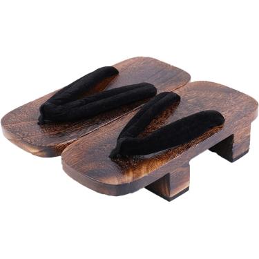 Imagem de Chinelos de madeira japoneses Geta para performance de palco masculino tamancos chinelos sandálias sapatos, preto, 6,5 de largura no Reino Unido