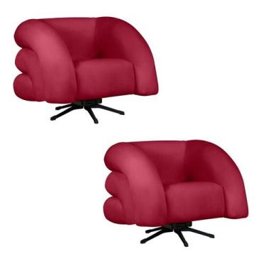 Imagem de Kit 2 Poltrona Decorativa Micheli Giratória e Balanço Veludo - Fina Mo