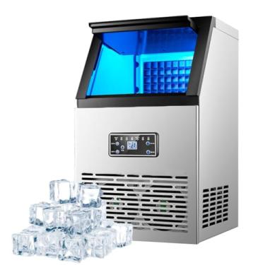 Imagem de Máquina de gelo comercial, máquina de gelo de bancada de 60 kg/24H, com autolimpeza, painel de controle, escassez de água e flash completo de gelo, para bar/cafeteria/loja de chá