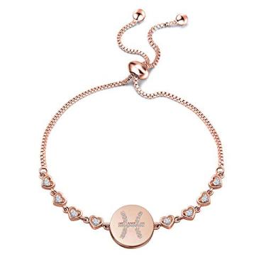 Imagem de ENSIANTH Pulseira ajustável de signo do zodíaco em ouro rosa, presente de aniversário para mulheres, 11.42 inches, Cobre