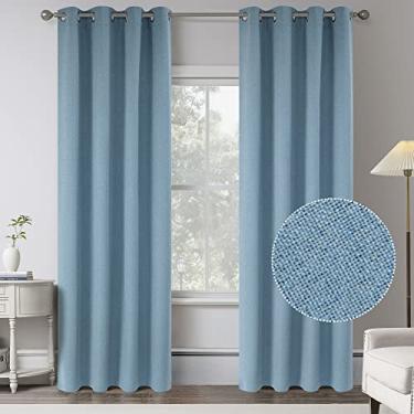 Imagem de Cortinas de linho 100% blackout azul (Air Blue), 2 painéis de 2 painéis para quarto de vila, casa de fazenda moderna, escurecimento, isolamento térmico, painéis grandes de cortina de janela com