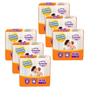 Imagem de Kit 6 Fraldas Pom Pom Protek Proteção de Mãe Jumbo M com 28un cada
