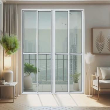 Imagem de Porta de Correr 4 Folhas Moveis 210 X 240 Elite com Fecho Automático Vidro Liso Branco